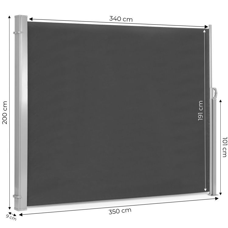 Bočnáantracitovámarkízanaterasuabalkón–výsuvnároleta,clonaprotivetruaslnkuŠírka:300cm|Dĺžka:180cm