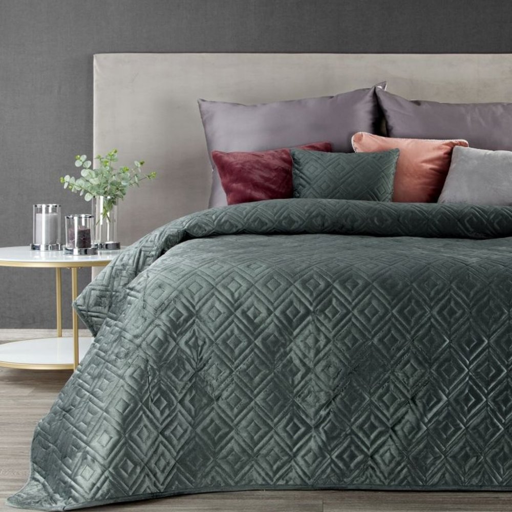 Luxus steppelt ágytakaró franciaágyra sötétzöld színben Szélesség: 170 cm | Hossz: 210 cm