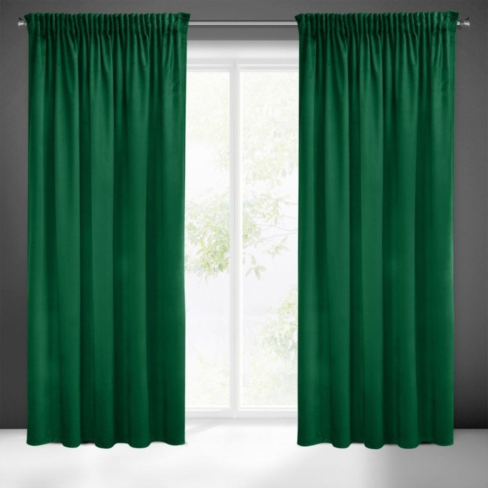 Perdele monocromatice în verde, cu bandă încrețită 140 x 270 cm