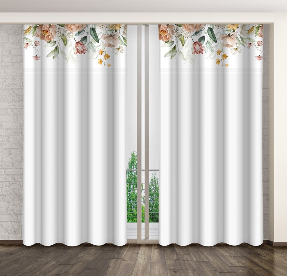 ElegantnýbielyzávesspotlačoufarebnýchkvetovDĺžka:250cm