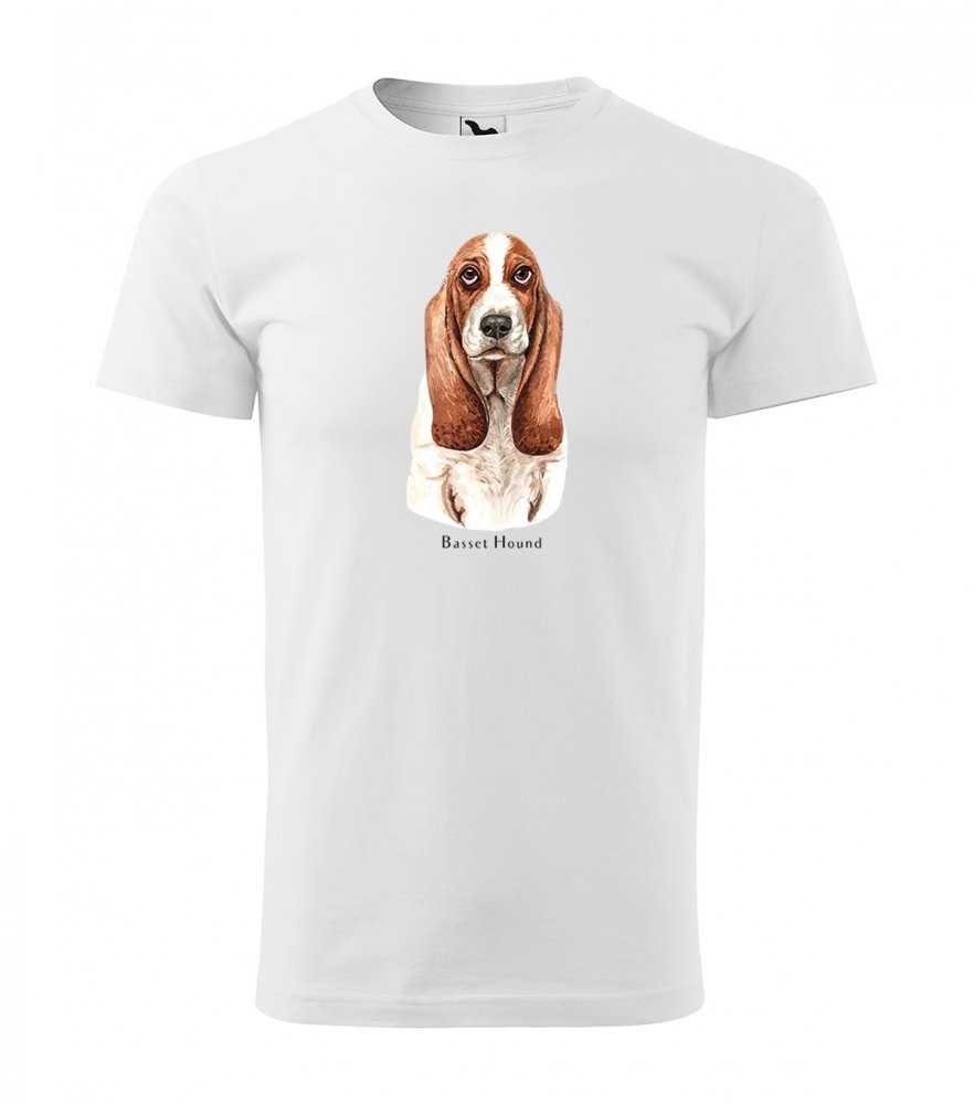 Originálne pánske bavlnené tričko s potlačou poľovníckeho psa basset Bílá XXL