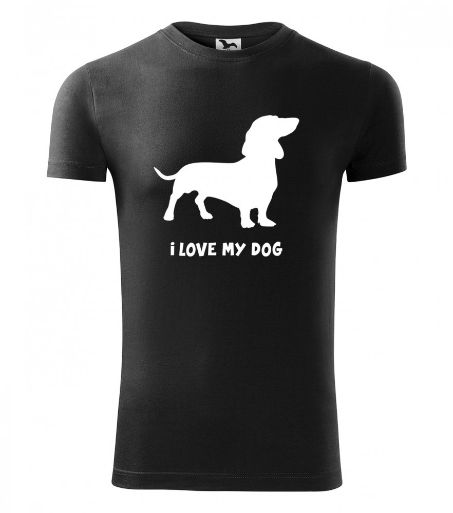 Bavlnené tričko s krátkym rukávom s potlačou psíka Černá L