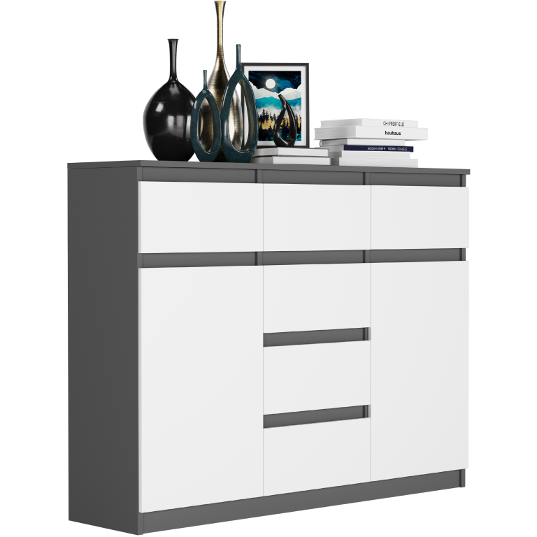 Comoda de design S-62D cu linii curate - diverse finisaje colorate antracit mix biela