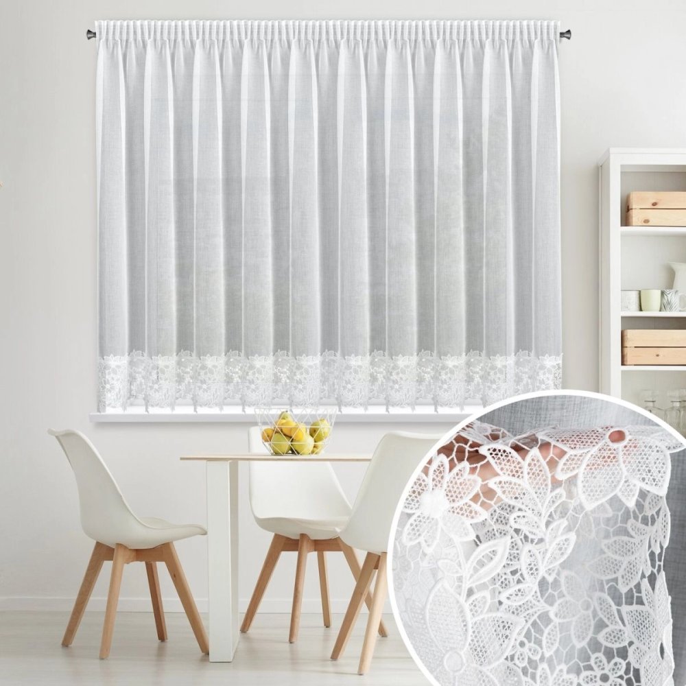 ElegantnádekoračnázáclonabielazáclonasažúrovoučipkouŠírka:350cm|Dĺžka:155cm