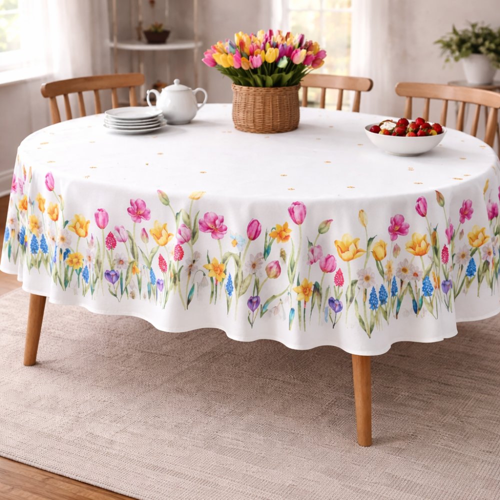 Față de masă decorativă cu flori de primăvară Lățime: 60 cm | Lungime: 120 cm