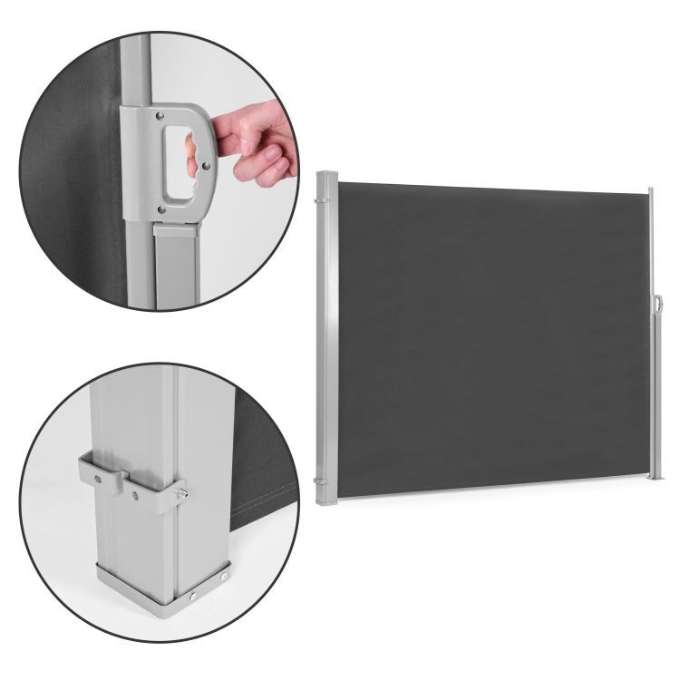 Bočnáantracitovámarkízanaterasuabalkón–výsuvnároleta,clonaprotivetruaslnkuŠírka:300cm|Dĺžka:180cm