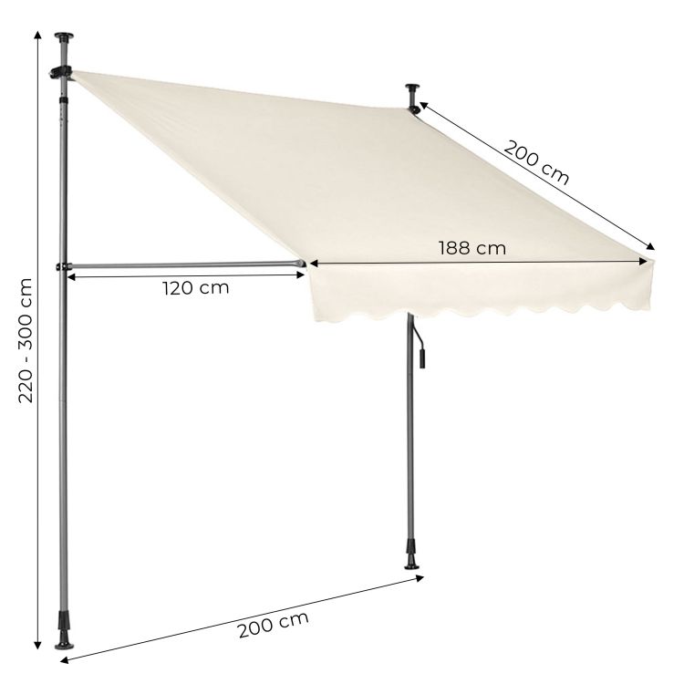 Balkónovámarkízanaterasusnastaviteľnýmsklonom-béžováŠírka:200cm