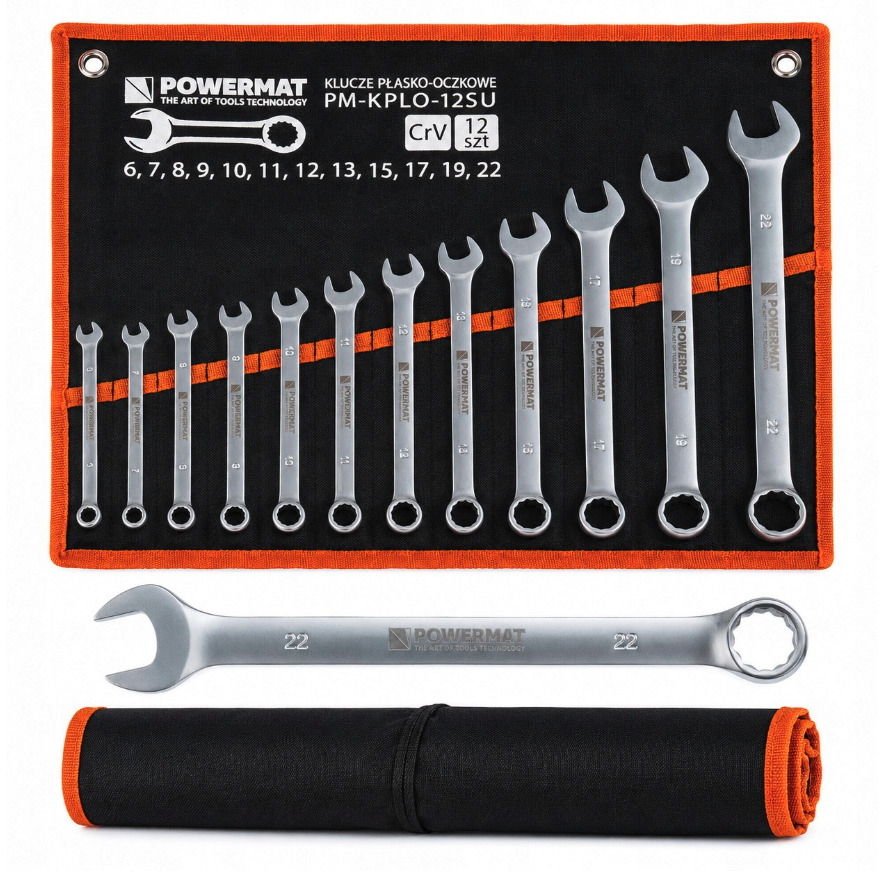 Set de 12 chei inelare 6–22 mm CrV în husă