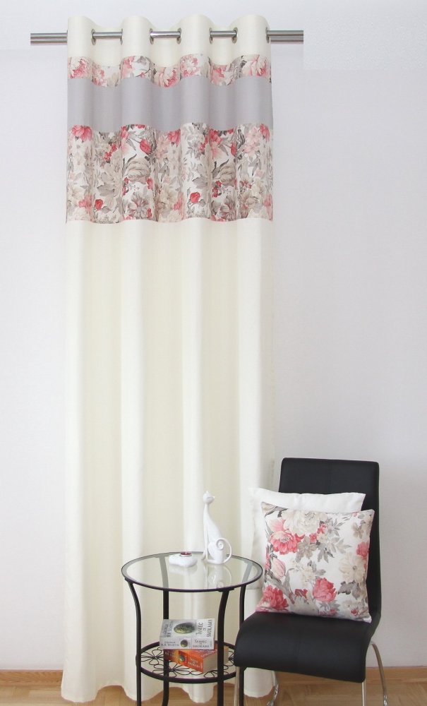 Draperie de calitate culoarea gri-crem cu un model floral Lăţime: 140 cm | Lungime: 250 cm (într-un set de 1 bucată)