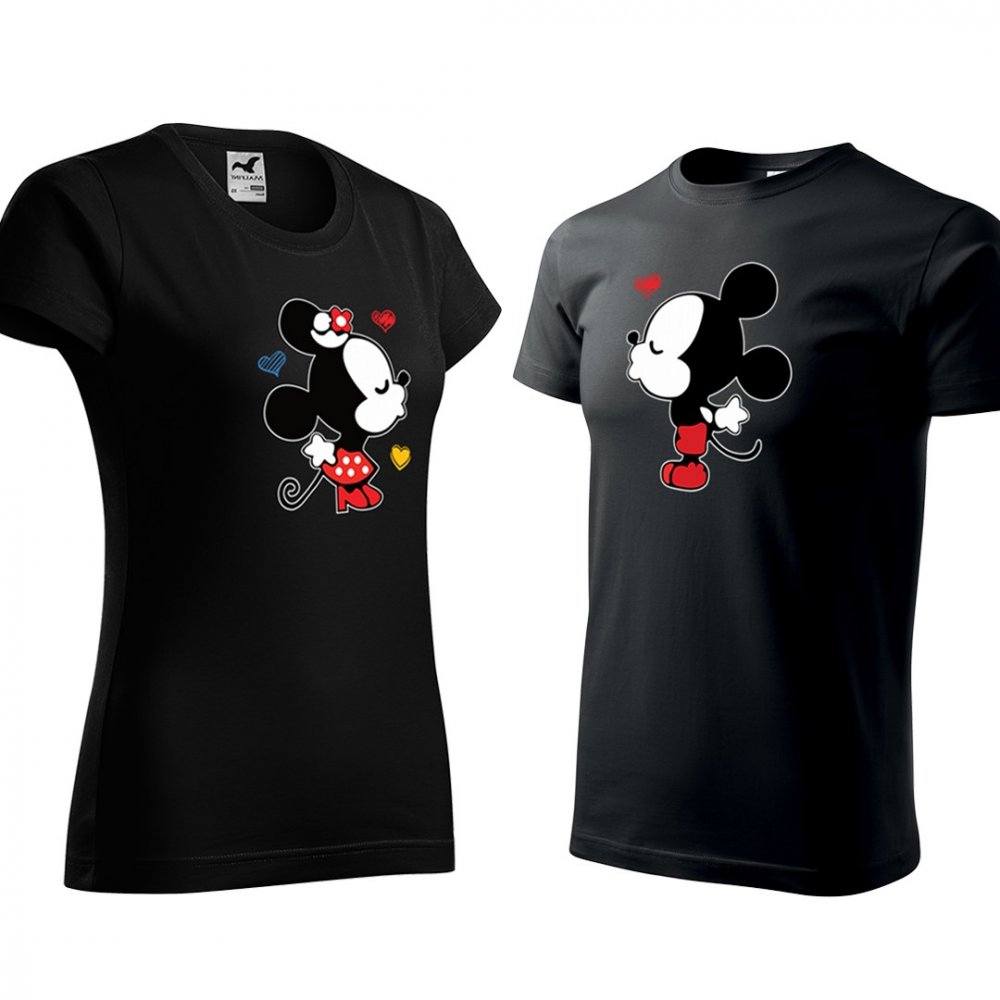 Set valentýnských triček černé barvy mickey a minnie M L