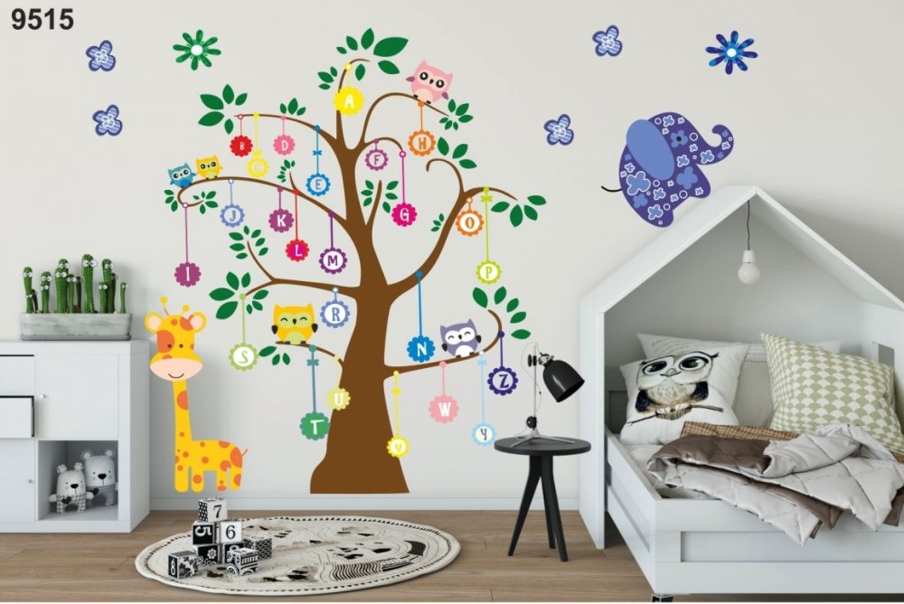 Úžasná nálepka na zeď pro děti abeceda na stromě 120 x 120 cm