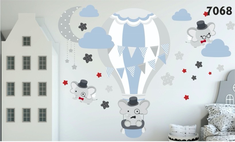 Kvalitní nálepka na zeď do dětského pokoje létající sloníci 150 x 300 cm