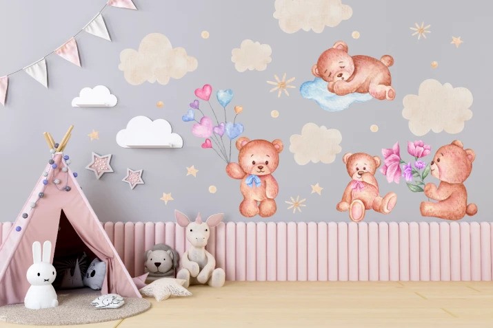 Nálepka na zeď pro děti země medvídků 120 x 240 cm