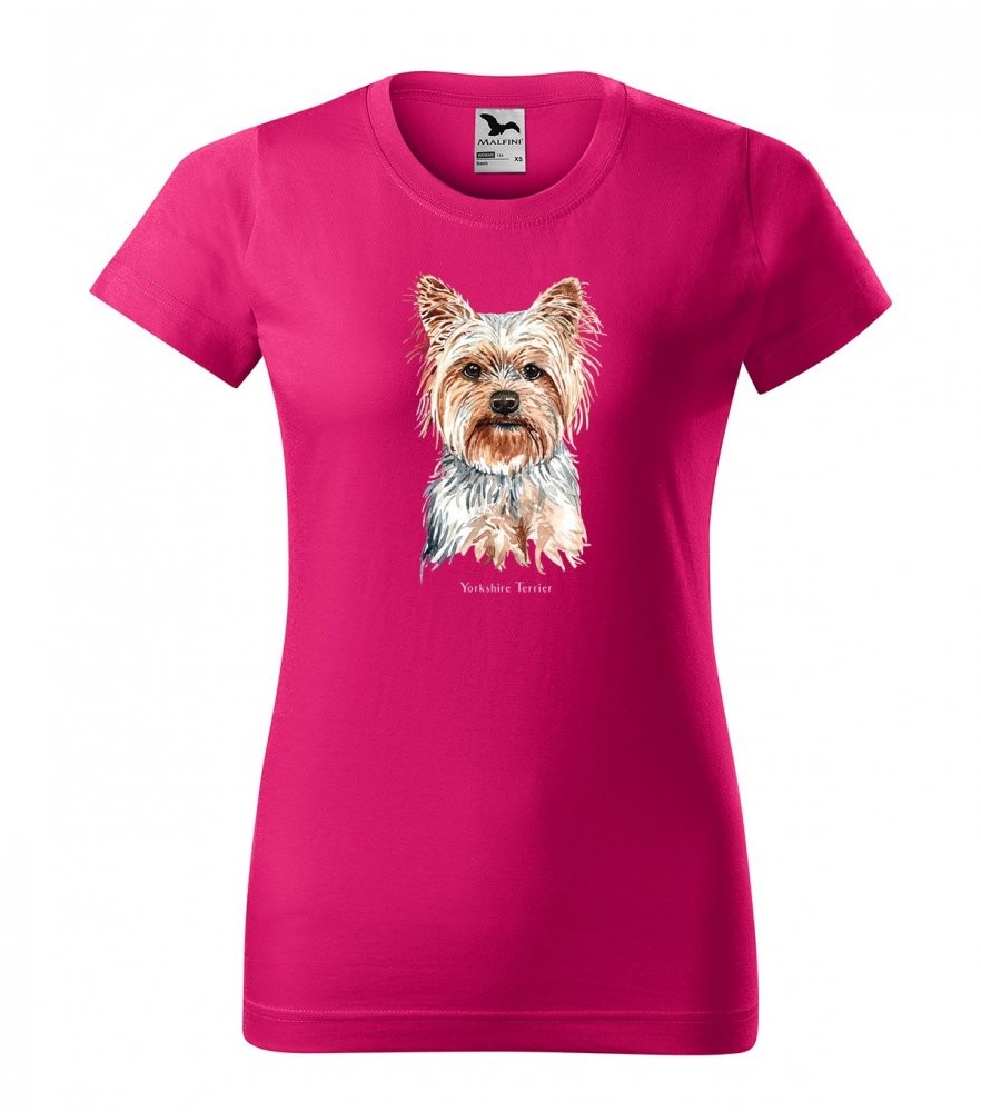 Bavlněné dámské tričko s potiskem psa yorkshire terrier Ružová XXL