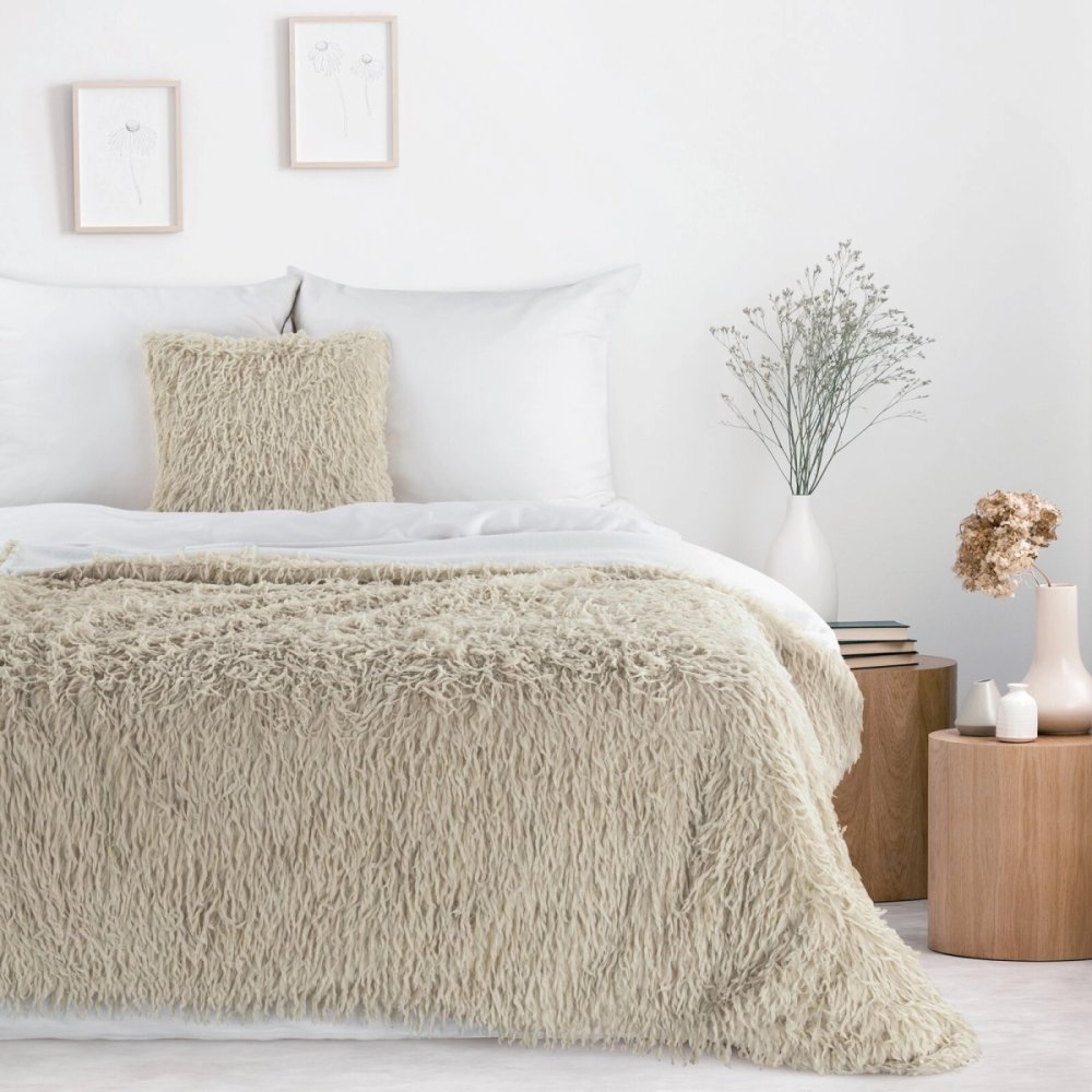 Pătură pufoasă cu căptușeală din fleece - bej Lățime: 130 cm | Lungime: 170 cm