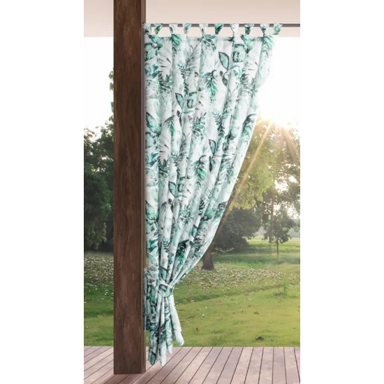 Draperie impermeabilă pentru foișor - albă, cu motive de frunze Lățime: 155 cm | Lungime: 240 cm
