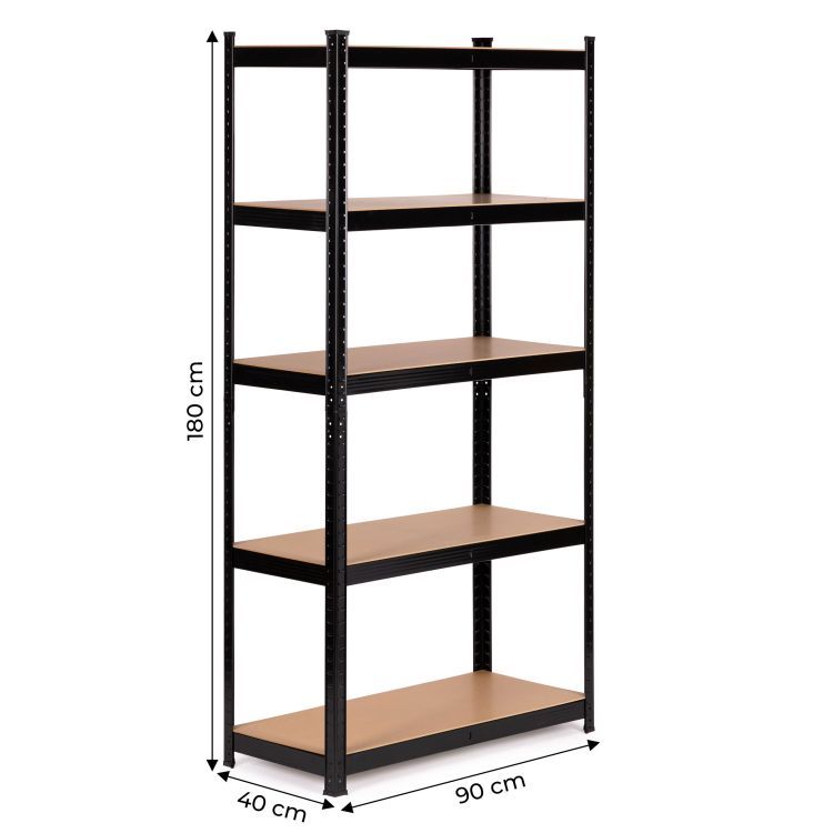 Raft negru cu 5 rafturi 90 x 180 x 40 cm