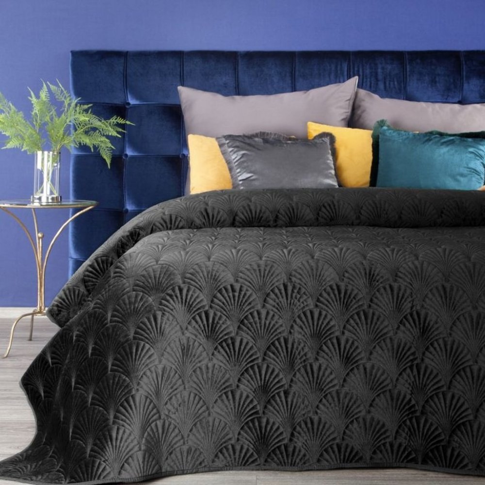 Luxusní černý sametový přehoz na manželskou postel Šířka: 170 cm | Délka: 210 cm