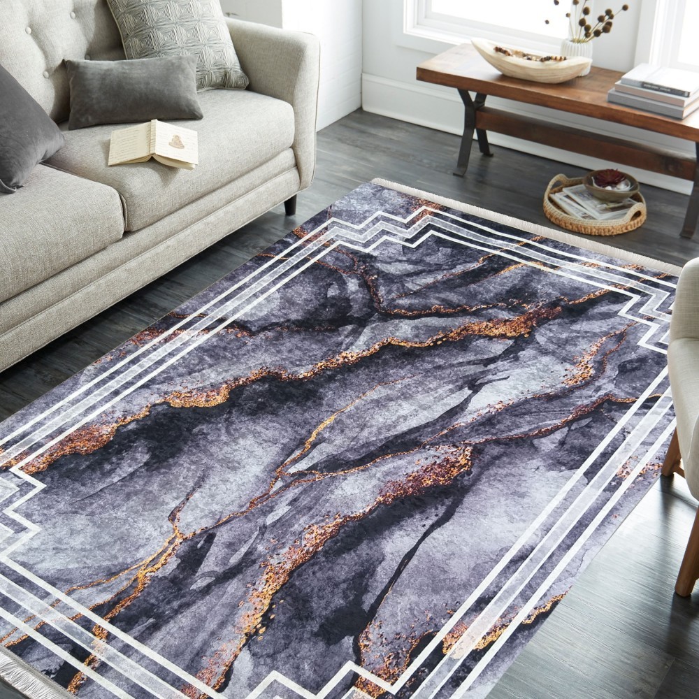 Protišmykový koberec tmavosivej farby so vzorom Šířka: 160 cm | Délka: 220 cm