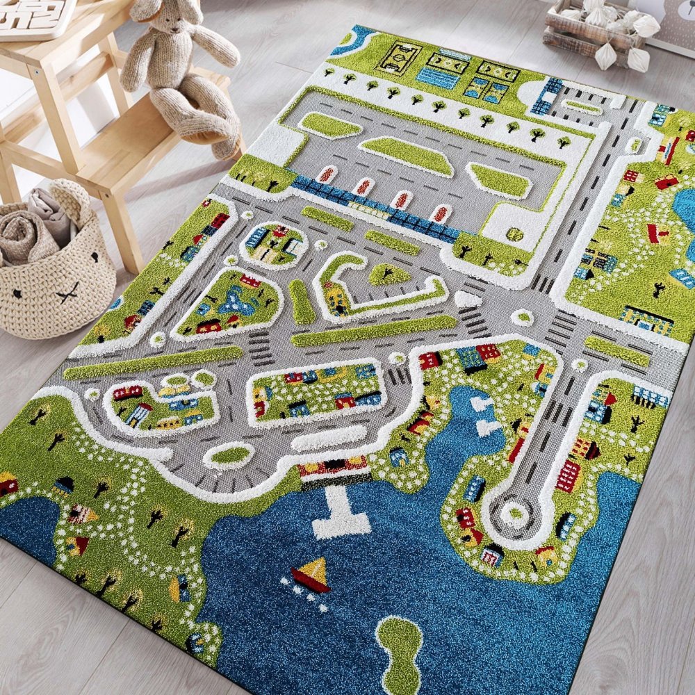 Dětský koberec Sensory s motivem přímořského městečka Šírka: 100 cm | Dĺžka: 150 cm
