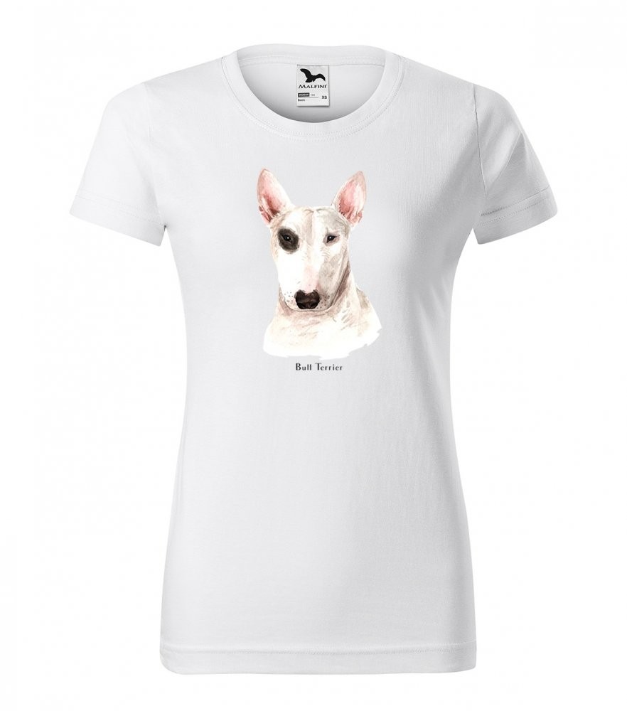 Originální bavlněné dámské tričko s potiskem psa bulteriéra Bílá XXL