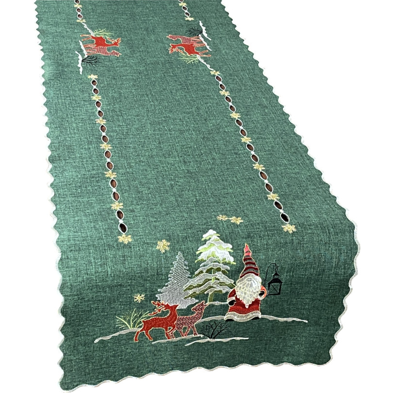 Vánoční zelená štóla s výšivkou skřítka a sobů Šířka: 40 cm | Délka: 220 cm
