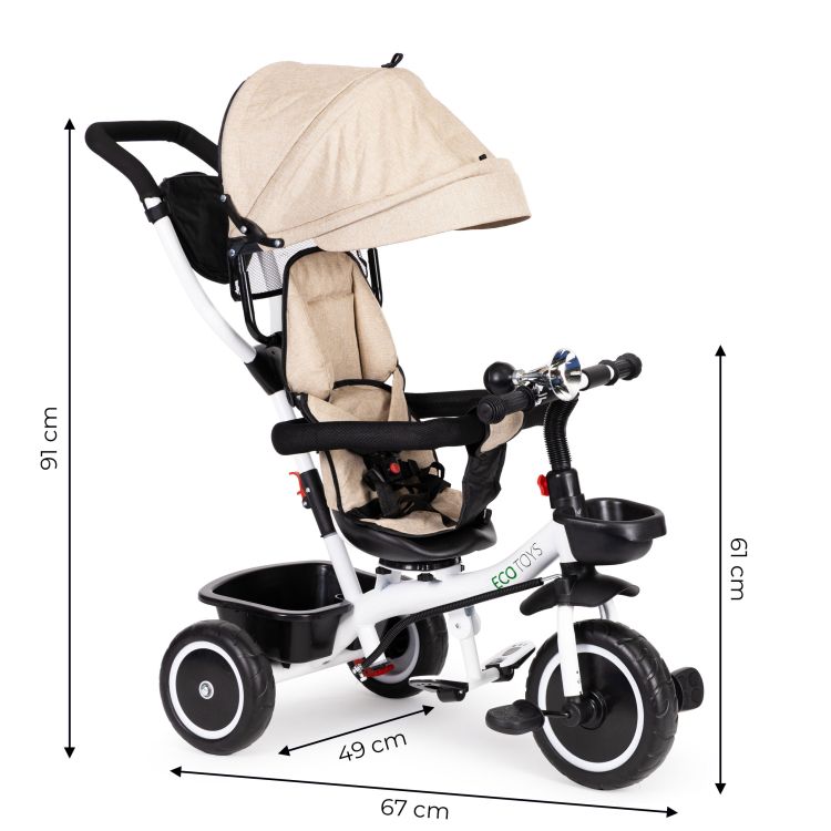 Triciclu, cărucior în bej ECOTOYS
