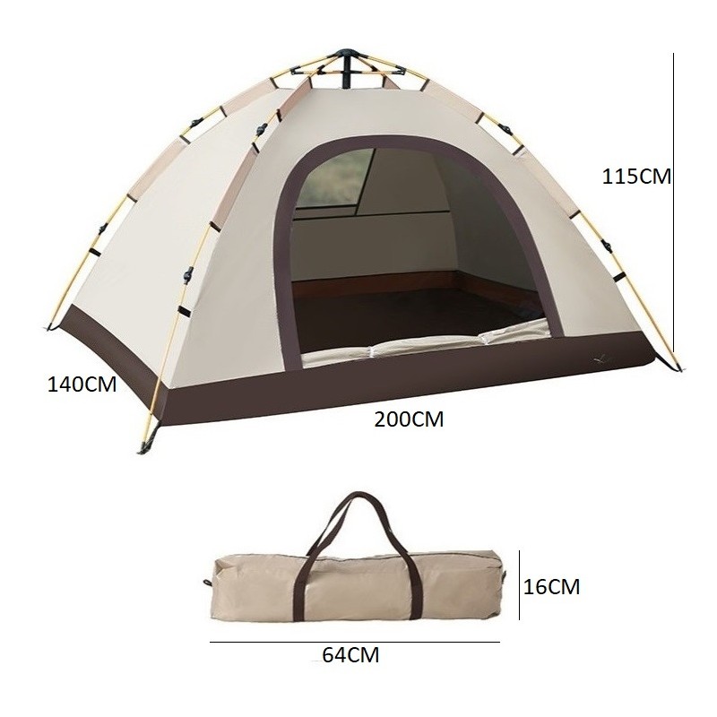 Cort de camping crem pentru 2-3 persoane 200 x 140 x 115 cm