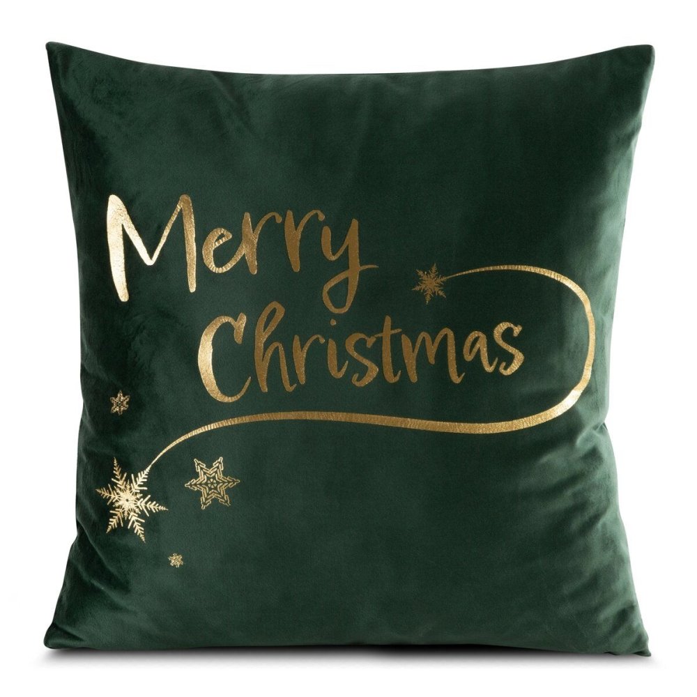 Față de pernă din catifea verde, cu motiv Merry Christmas Latime: 45 cm | Lungime: 45 cm