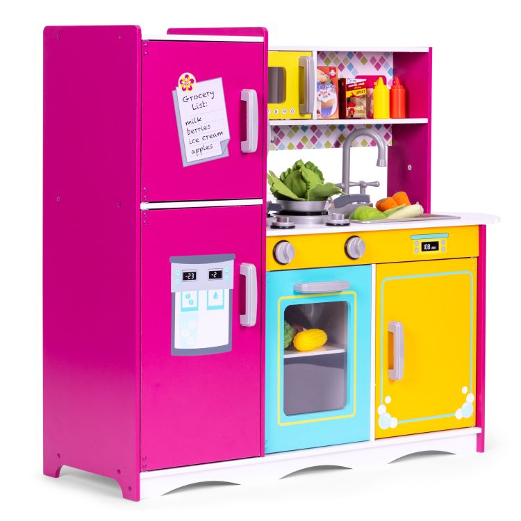 Bucătărie mare din lemn pentru copii cu design colorat