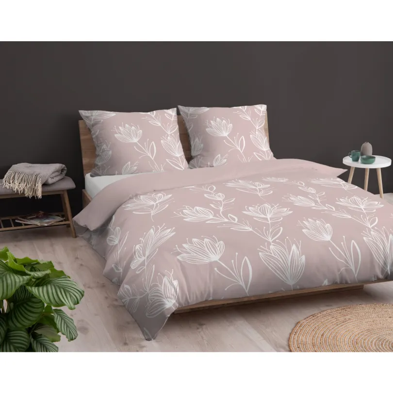 Lenjerie de pat din flanel – roz cu un model delicat 2 piese: 1 buc 140x200 + 1 buc 70x80