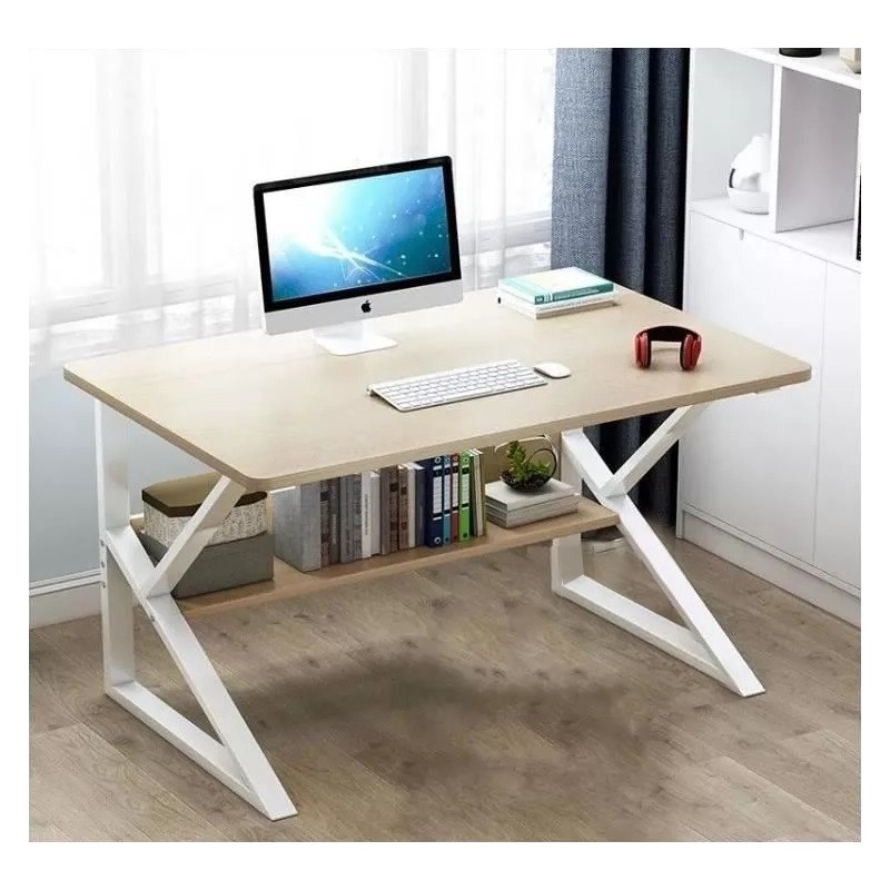 Birou modern pentru calculator cu raft practic 100 x 60 cm maro deschis