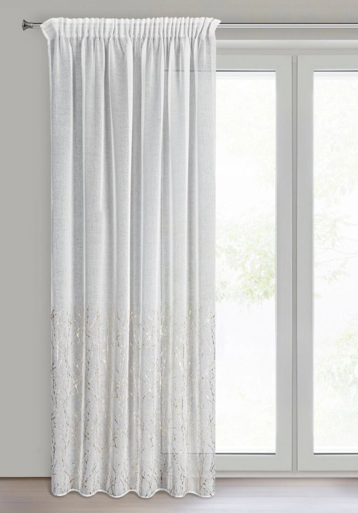 Perdea modernă cu structură fină decorată cu imprimare aurie Lățime: 140 cm | Lungime: 270 cm