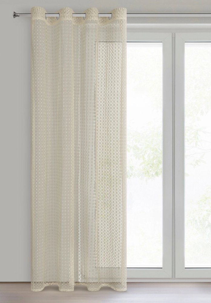 Draperie pe inele cu model romantic croșetat ajurat - bej Lățime: 140 cm | Lungime: 250 cm