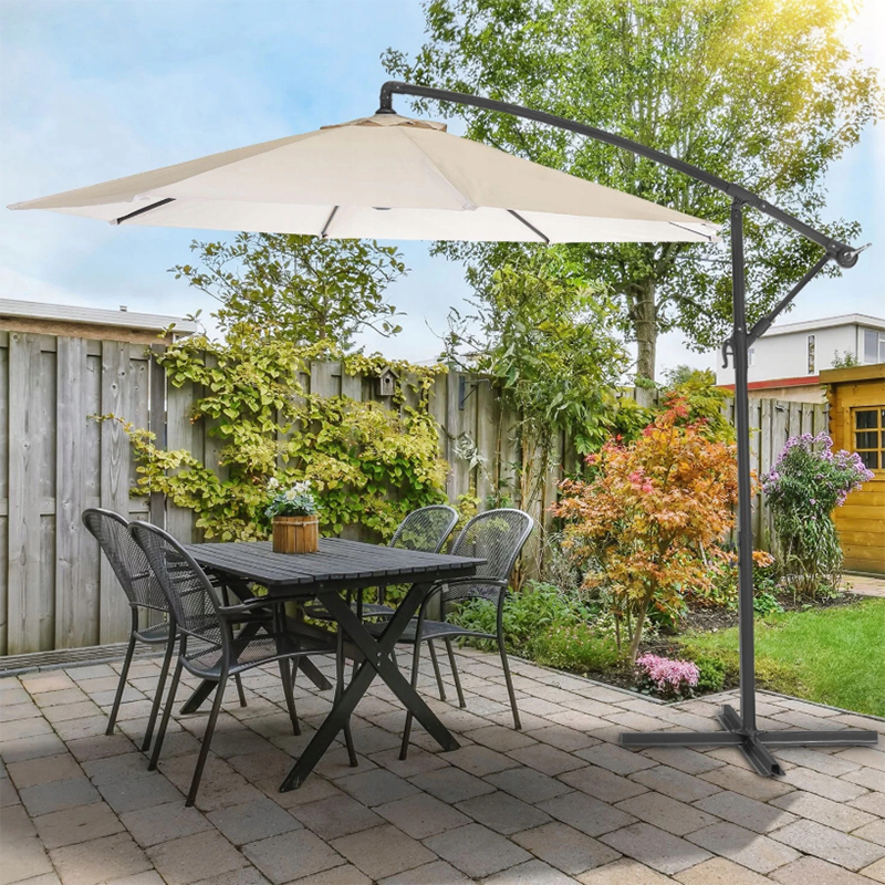 Parasol de grădină 3,5 m cu lumină solară LED - crem, UV50+