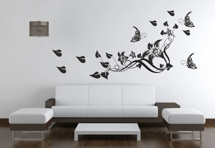 Nálepka na zeď do interiéru s motivem květin, motýlů a listů 80 x 160 cm
