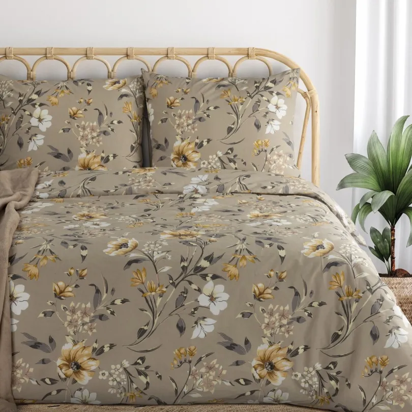 Cearșafuri de bumbac cu model de flori de câmp - bej 2 părți: 1 buc 140x200 + 1 buc 70x80