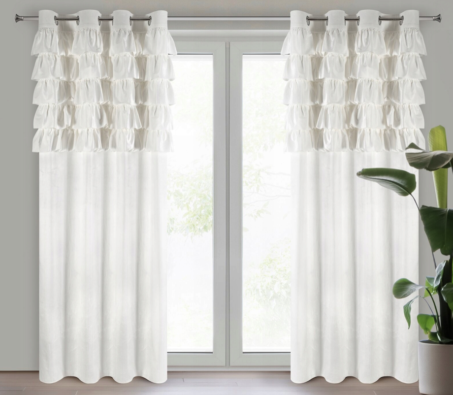 Perdea elegantă din catifea decorată cu volane - alb Lățime: 140 cm | Lungime: 250 cm