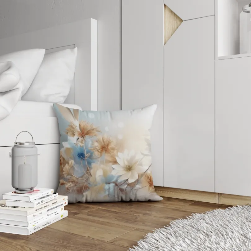 Față de pernă decorativă cu un model floral frumos în culori moi Latime: 40 cm | Lungime: 40 cm