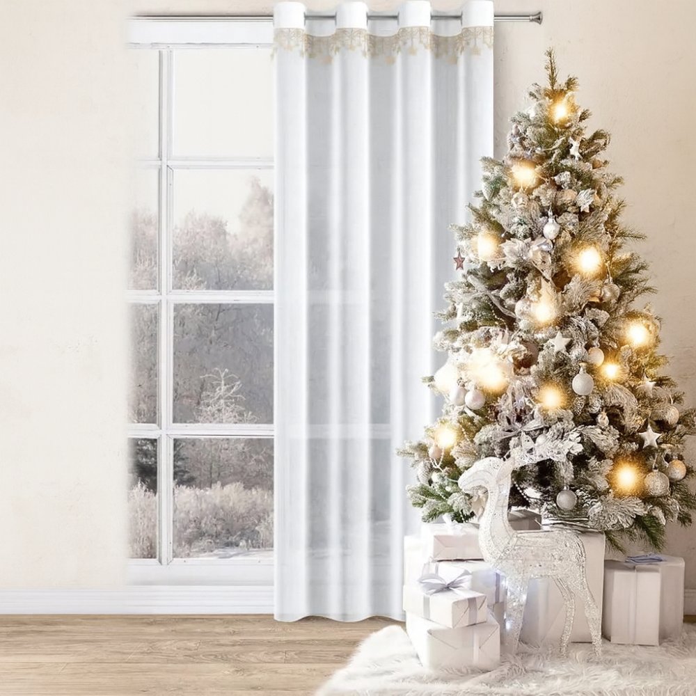 VianočnábielazáclonasozlatouaplikáciouhviezdDĺžka:250cm VianočnábielazáclonasozlatouaplikáciouhviezdDĺžka:250cm