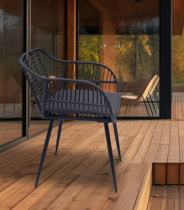 Set de grădină din rattan NAPOLI - set negru cu 2 scaune și masă