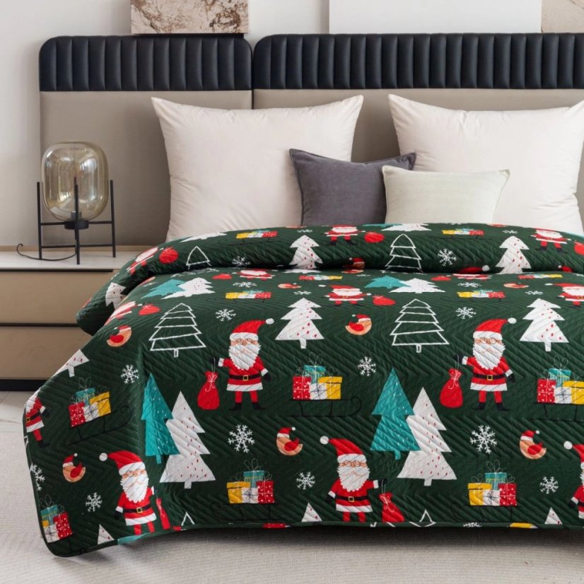 Steppelt karácsonyi ágytakaró Mikulással - zöld dekoratív ágytakaró