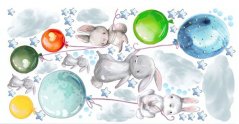 Wandaufkleber für Kinder: Hasen mit bunten Luftballons