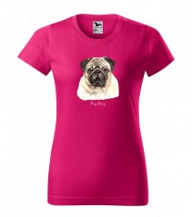Дамска тениска с печат за любителите на кучета от породата мопс