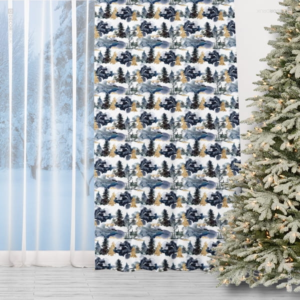 Стилна коледна завеса - зимна гора 150 x 240 cm