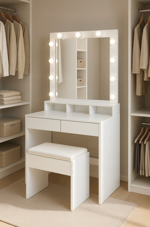 Tavolino cosmetico Hollywood con sgabello - eleganza, stile e praticità in un unico prodotto