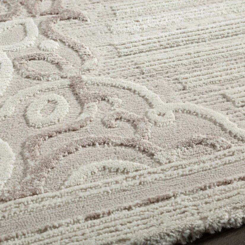 Koberec DFH32-6 s ornamentálním 3D vzorem a medailonem, krémově béžový - Rozměr koberce: Šířka: 140 cm | Délka: 190 cm