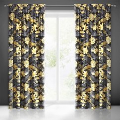 Frumos negru și galben blackout perdea blackout pe o bandă de legare 140 x 270 cm