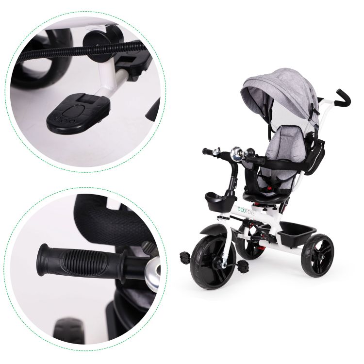 Triciclo girevole grigio con capottina ECOTOYS