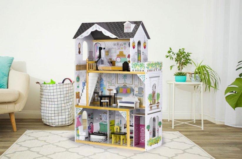 Pravljična lesena hišica za lutke s pohištvom